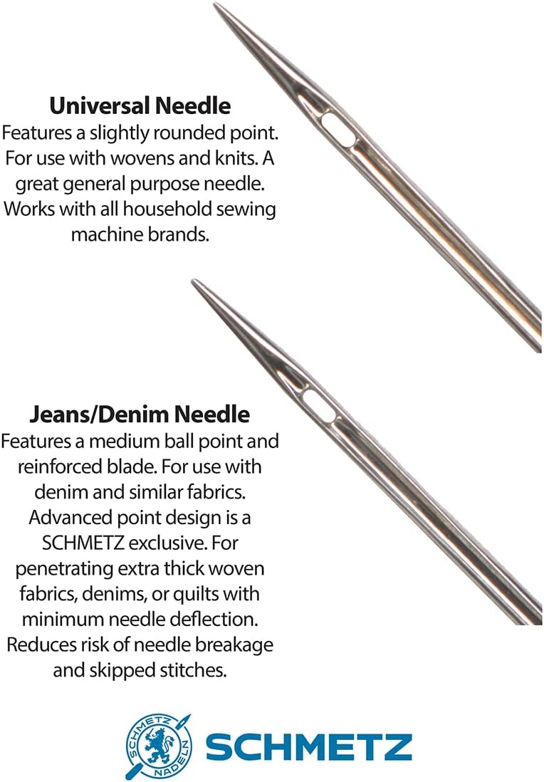 SCHMETZ Jean/Denim and Universal Sewing Machine Needle Combo Pack (15 Needles Total and 1 SCHMETZ ABC Pocket Guide)
