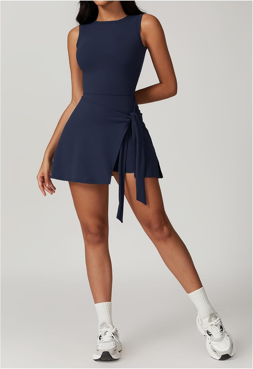 Tennis Dress for Women Athletic Dress with Built in Shorts Sleeveless Side Slit Golf Dress Workout Backless Dresses - Image 3