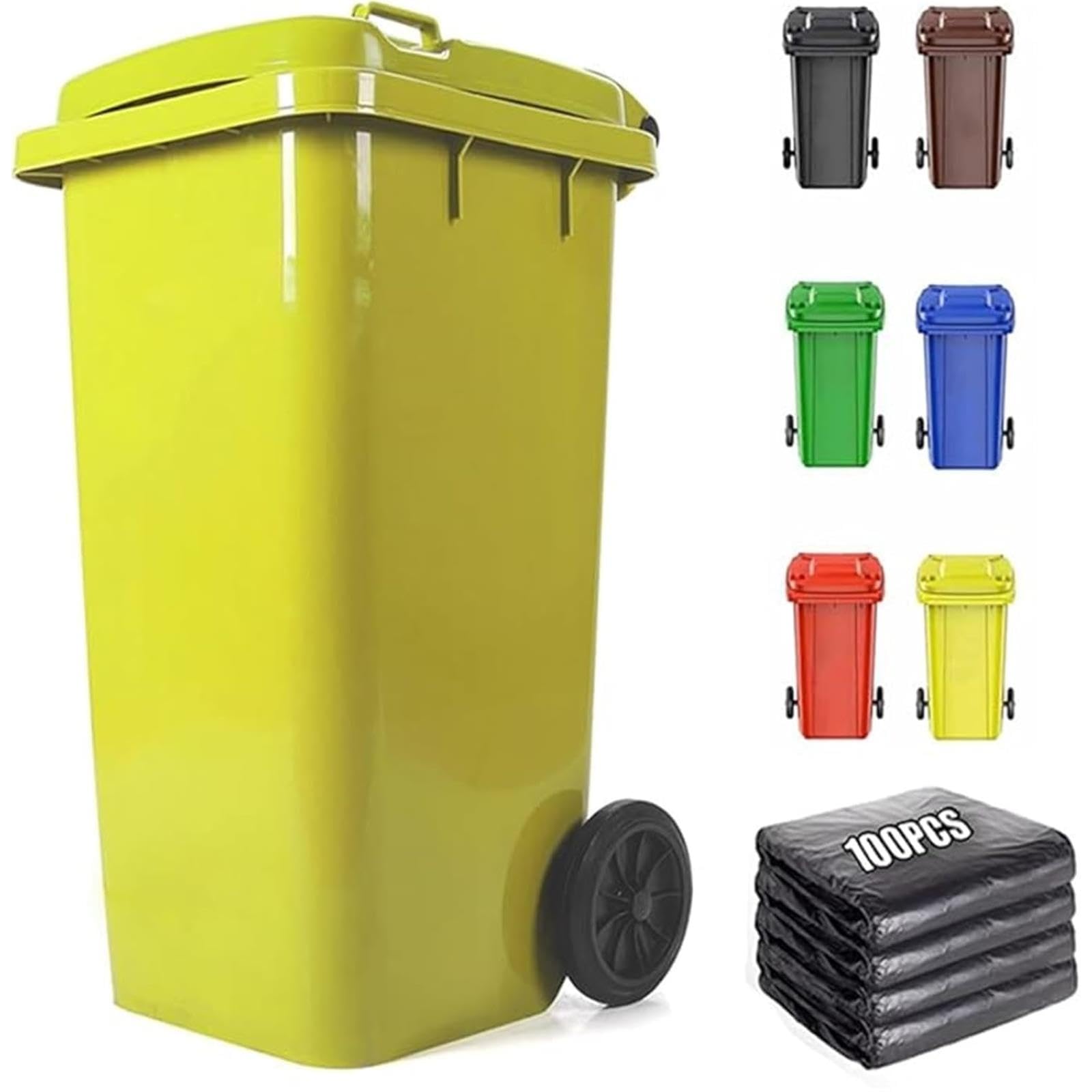 VITIWEDTY Outdoor Trash Can with Lid, Wheeled Plastic Garbage Can for Home, Garage & Commercial Use (Yellow 80L)