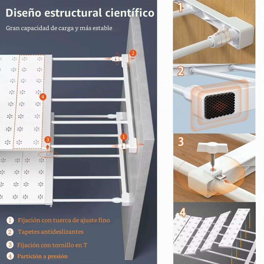 Estantes ajustables para armario, estantes extensibles, estantería de armario, sin clavos, separador de estantes telescópicos para armario, cocina, baño, 24 cm de ancho, longitud ajustable 38-60 cm