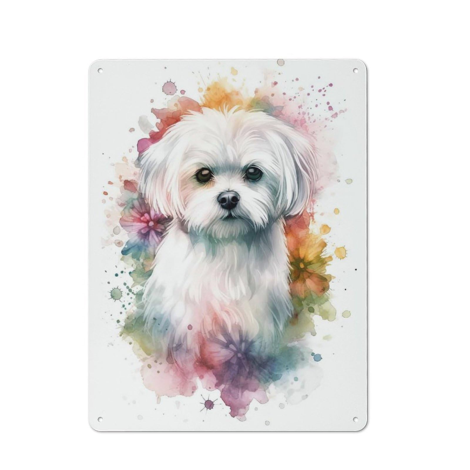 Junmoney Style-10 Metal Wall Sign With Watercolor Maltese Dog Design 40X30cm, Loft Style Studio Wall Art For Flat, Bar, Studio Or Gallery Wall