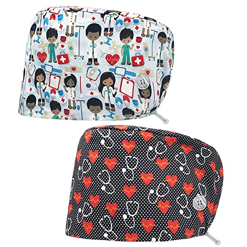 niaahinn Working Hats Doctor Nurse Caps with Button Tie Back Hats with Sweatband Multi-purpose Adjustable Hospital for Women Men (83064-83066)