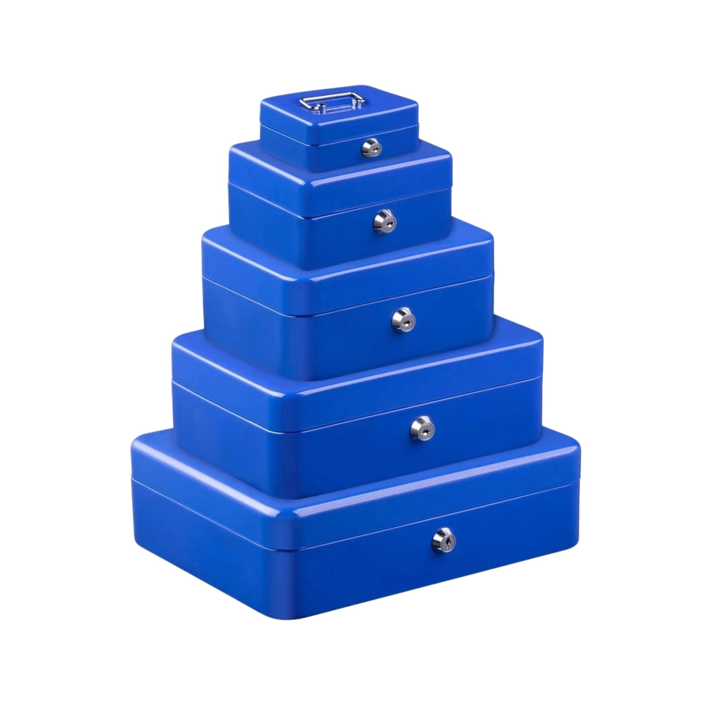Metal Cash Box Money Bank Deposit Steel Tin Security Safe Petty Key Lockable (Blue, 4 Inch)
