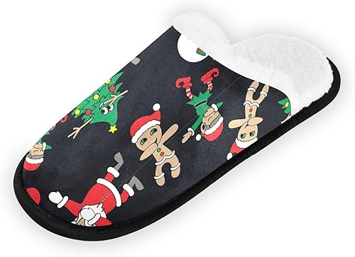 KOPIRIT Christmas Santa Gingerbread Slippers for Women Men Soft Memory Foam Non-Slip Indoor House Slippers for Wedding Party Bedroom Travel Guest,M