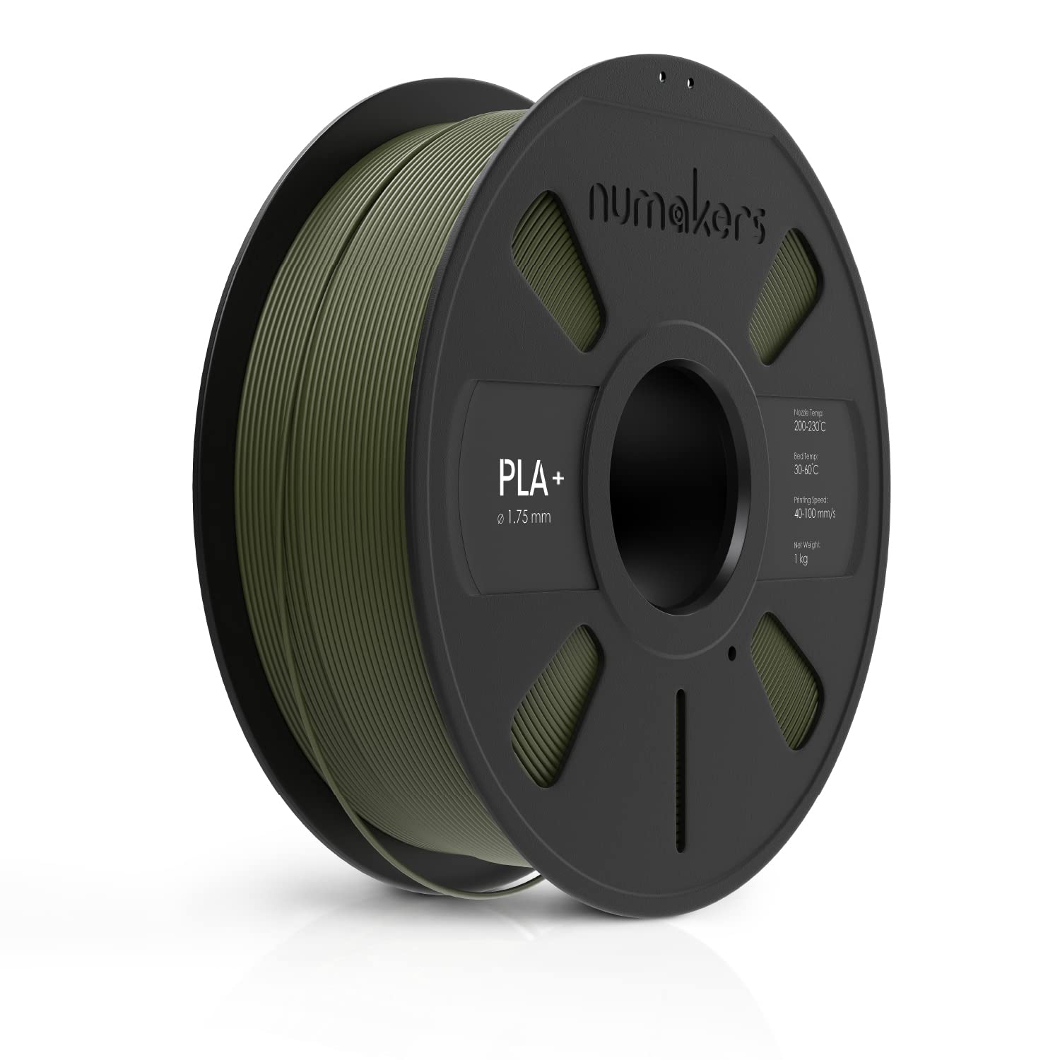 NUMAKERS PLA+ 3D Printer Filament, 1.75mm, Dimensional Accuracy +/- 0.03 mm, 1 kg Spool (2.2 lbs), Compatible with Most FDM Printers (Army Green)