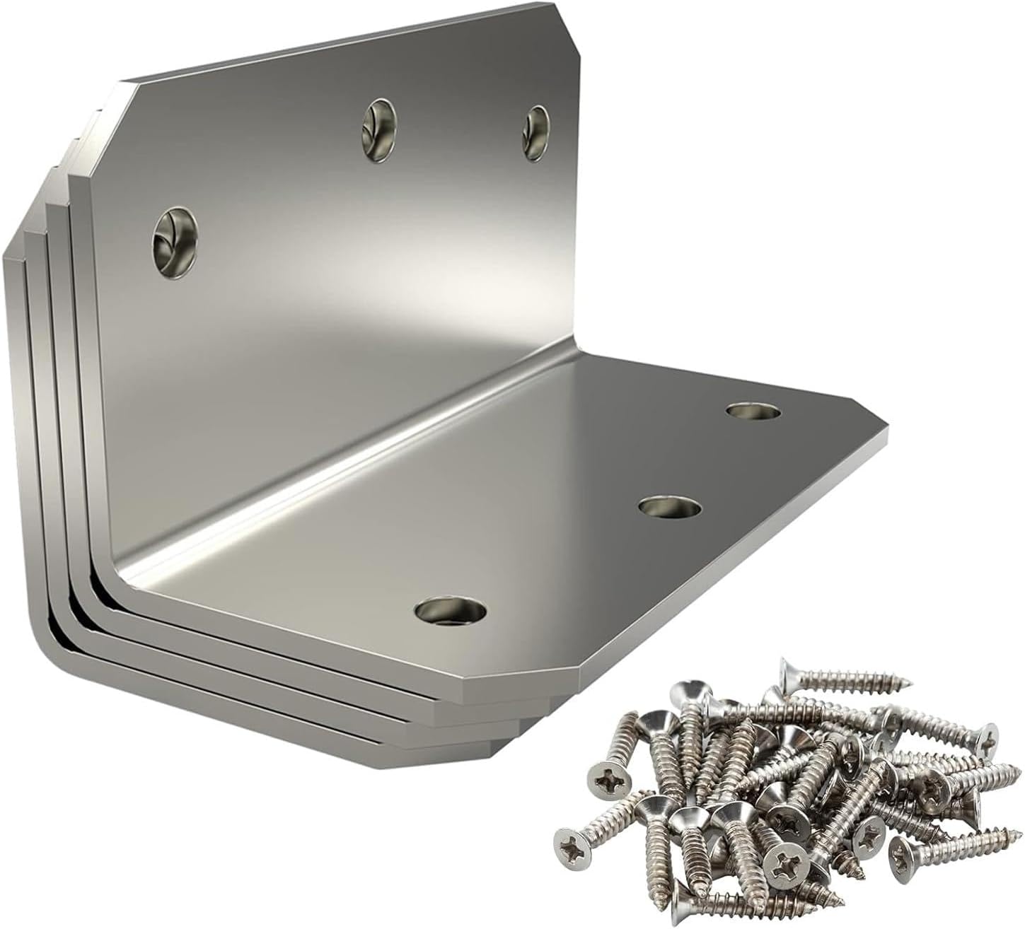 4 Pack 4 Inch L Right Angle Bracket with Screws, 4" x 2" x 2" Metal Joint Bracket 90 Degree Heavy Duty Brackets Corner Braces for Furniture, Wood Shelves, Cabinets, Woodworking, and Home Improvement