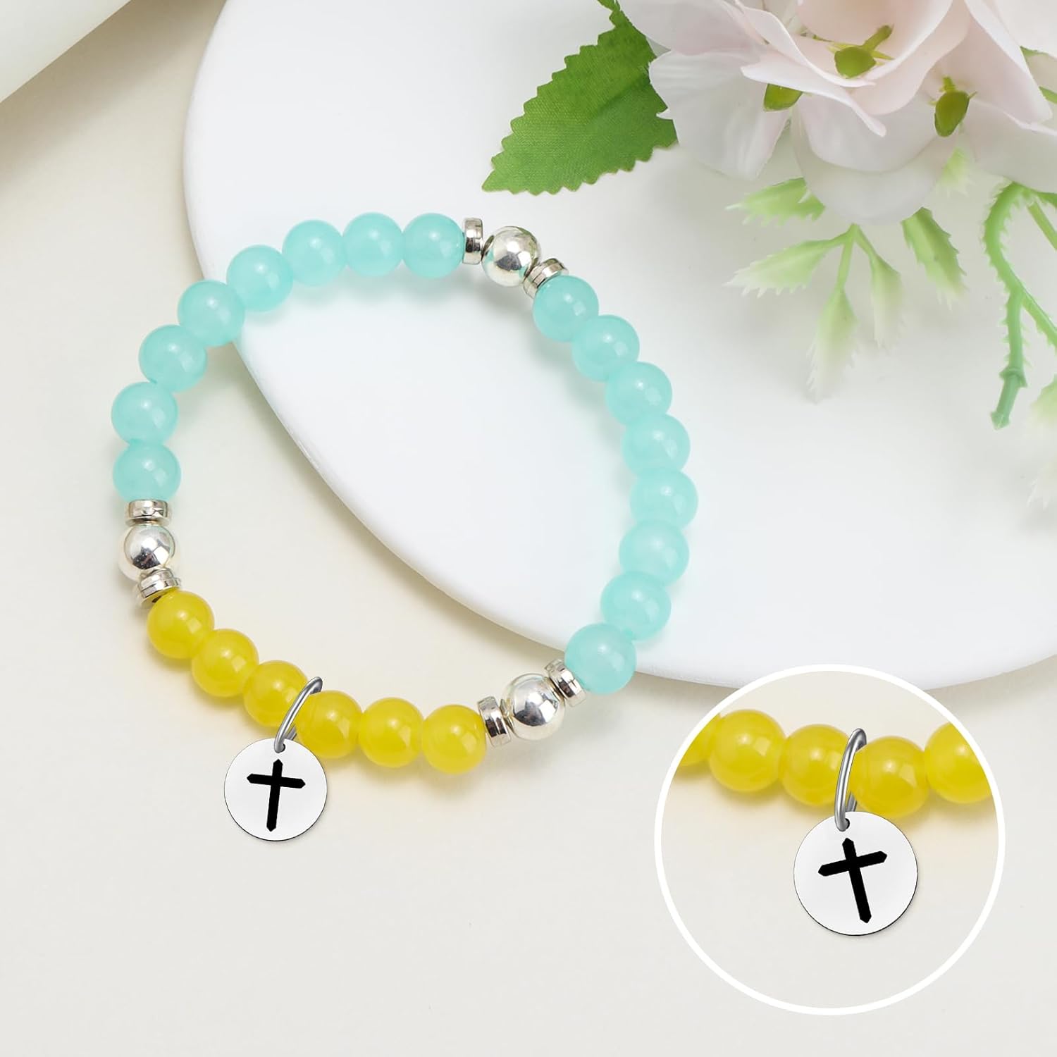 Christian Beads Bracelets Baptism Gifts Bible Verse Gifts for Women Religious Beaded Bracelets for Women Christening Motivational Scripture Present for Friend Sister Christmas Birthday Stretch Jewelry - Image 2