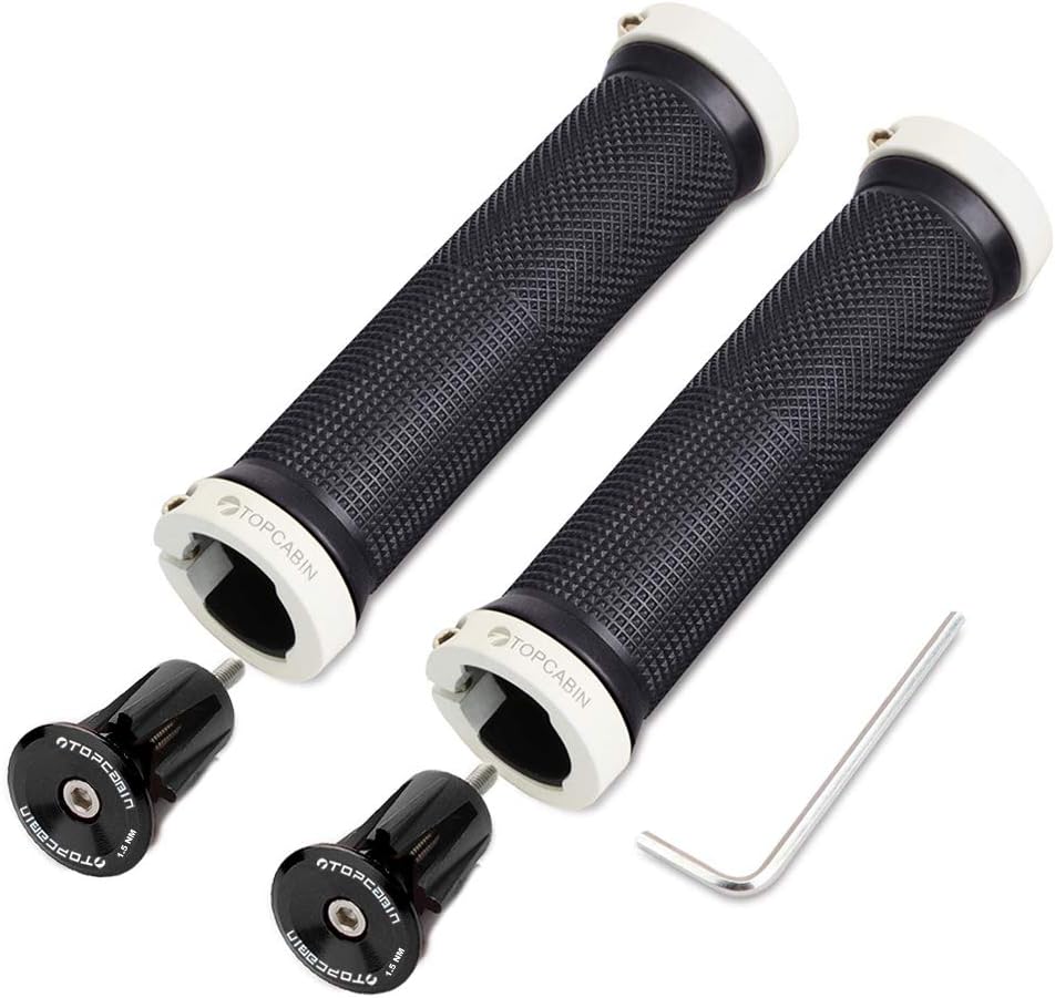 TOPCABIN Bicycle Grips,Double Lock on Locking Bicycle Handlebar Grips Rubber Comfortable Bike Grips for Bicycle Mountain BMX ((Aluminum lock plug) Silver 1 Pair)