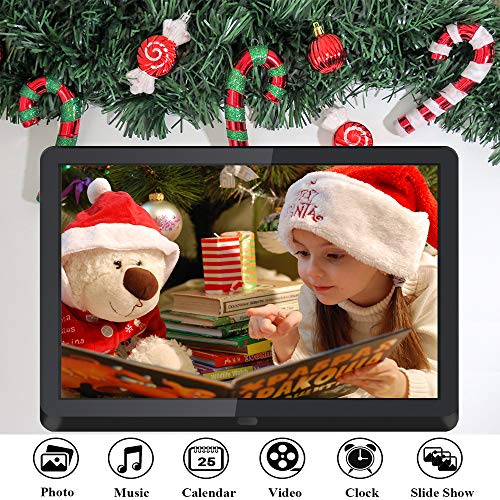 1920x1080 16:9 IPS Screen 10 inches Digital Photo Frame + 32GB SD Card HD Digital Picture Frame Widescreen, 1080P HD Video Frame, Photos Auto Rotate, Support Thumb USB Drive, SD/MMC/MS Card(Black)