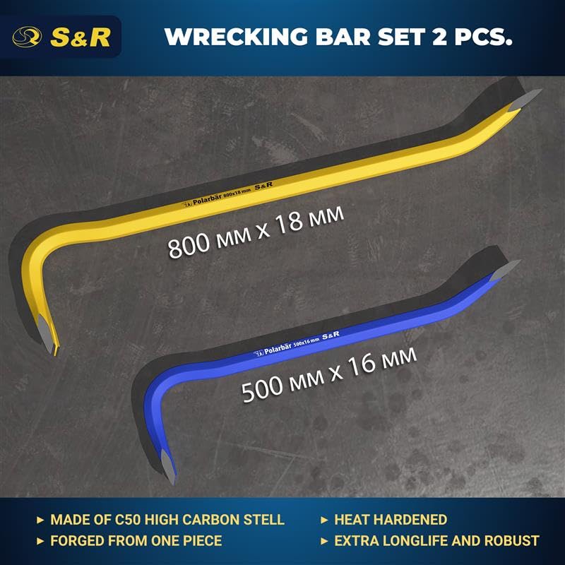 S&R Professional Crowbar Set - 2-Piece Heavy-Duty Demolition Tool - Image 2