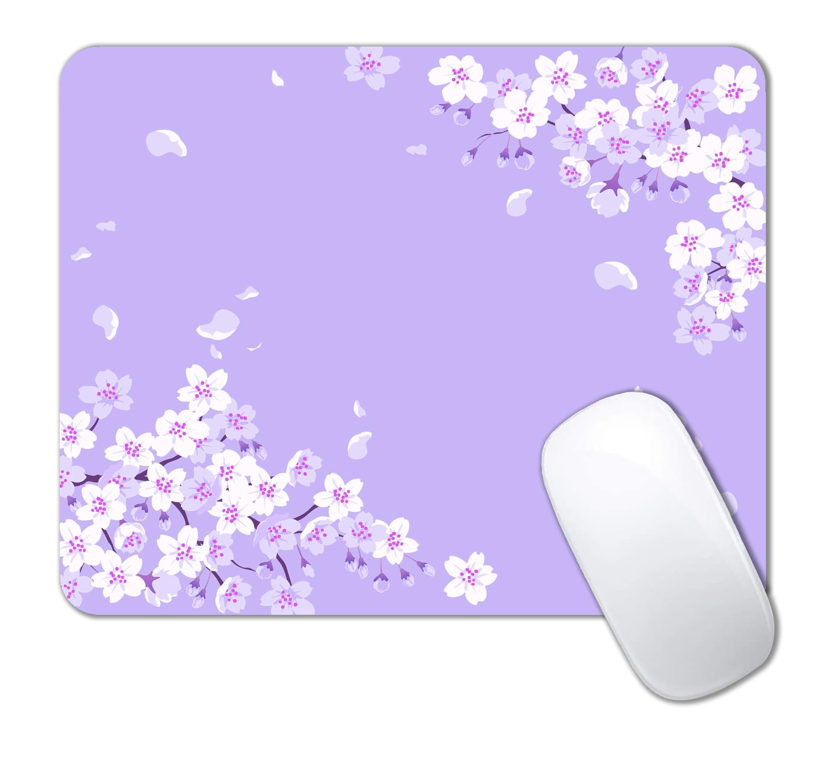 IMAYONDIA Cute Purple Mouse Pad, Floral Flowers Mouse Pad, Sakura Cherry Blossom Mousepad, Japanese Aesthetic Desk Decor, Anti Slip Rubber Base Mice pad for Computer Office Girl, 9.5 x 7.9 Inch