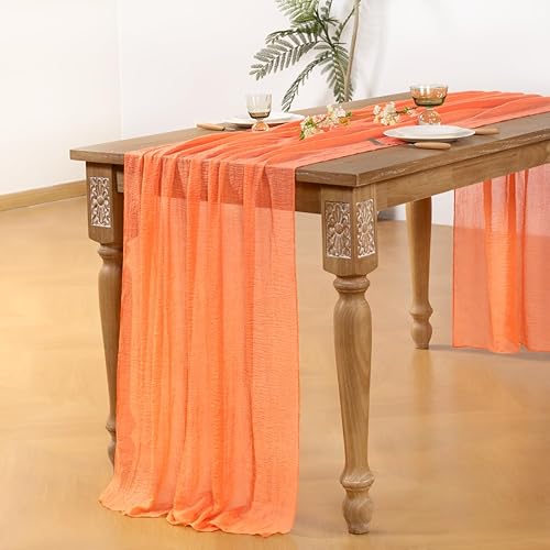 Miniatura 4 de Camino de mesa de estopilla naranja, paquete de 2 caminos de mesa de otoño de Acción de Gracias de 120 pulgadas, gasas bohemias naranjas para