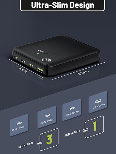 Miniatura 8 de Cargador USB C de 67 W con cable Lightning de iPhone certificado MFi de Apple, 6 pies, verde lima, cargador de pared rápido GaN de 4 puertos,