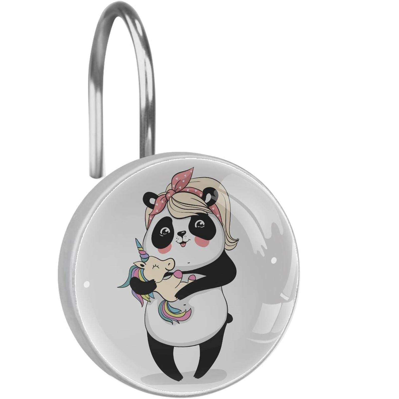 Crochets rideau de douche panda - Lot de 12 anneaux en acier inoxydable anti-rouille
