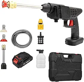 Lavadora Alta Pressão Lava Jato Portátil Sem Fio Recarregável Bivolt 127V 220V Limpeza Casa Apartamento Lavagem Carro Moto Split Preta Com Matela