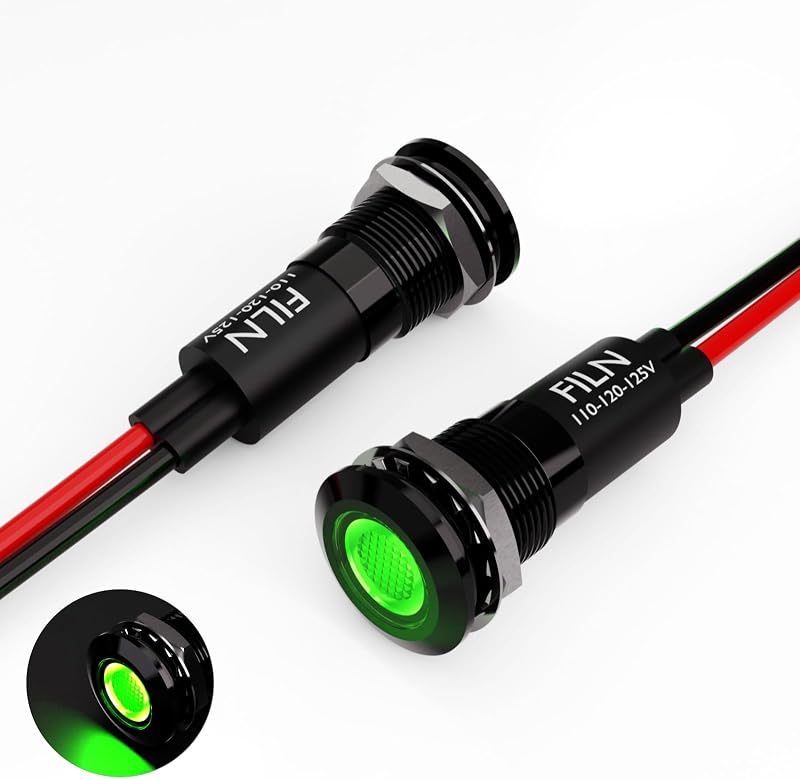 Luz indicadora LED verde FILN 12 mm à prova d’água IP67 110 V – 2 unidades