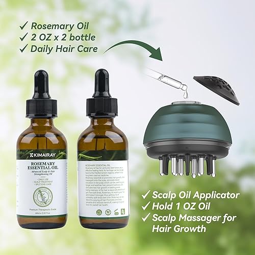 Miniatura 2 de Aceite de romero para el cabello + aplicador de aceite para el cuero cabelludo, kit de crecimiento del cabello con aceite de romero de 2 onzas x 2 y