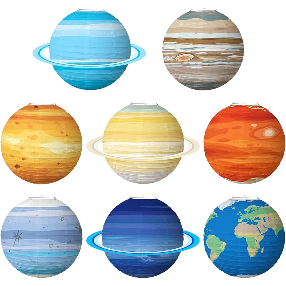 8 Stück Papierlaternen Planetenform Weltraum Deko für Kinderzimmer Party Reißfest Farbenfroh Hängend Sonnensystem Design