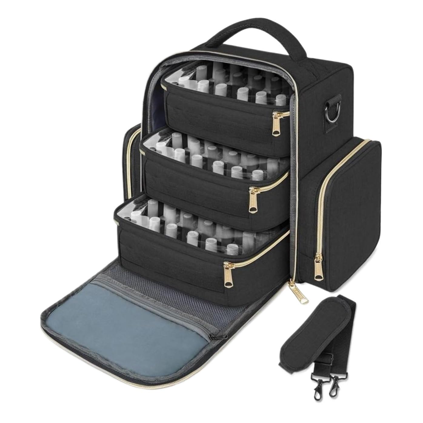 DANNMPX Nail Polish Nail Polish Organizer Case Holds 72 Bottles With Removable Pouches Supplies Organizer(Black)