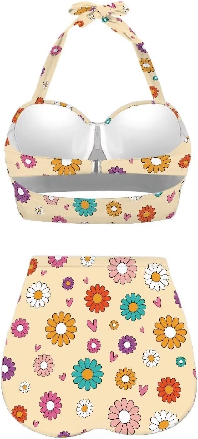 Suobstales Bikini Set for Women High Waisted Tummy Control Halter Top with Bottom, Two Piece Ruched Push Up Bathing Suit