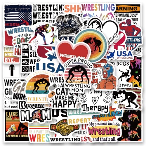 53pcs Wrestling Stickers for Water Bottle, Cool Sport Waterproof Vinyl Stickers for Adult Kids Teen Girl...
