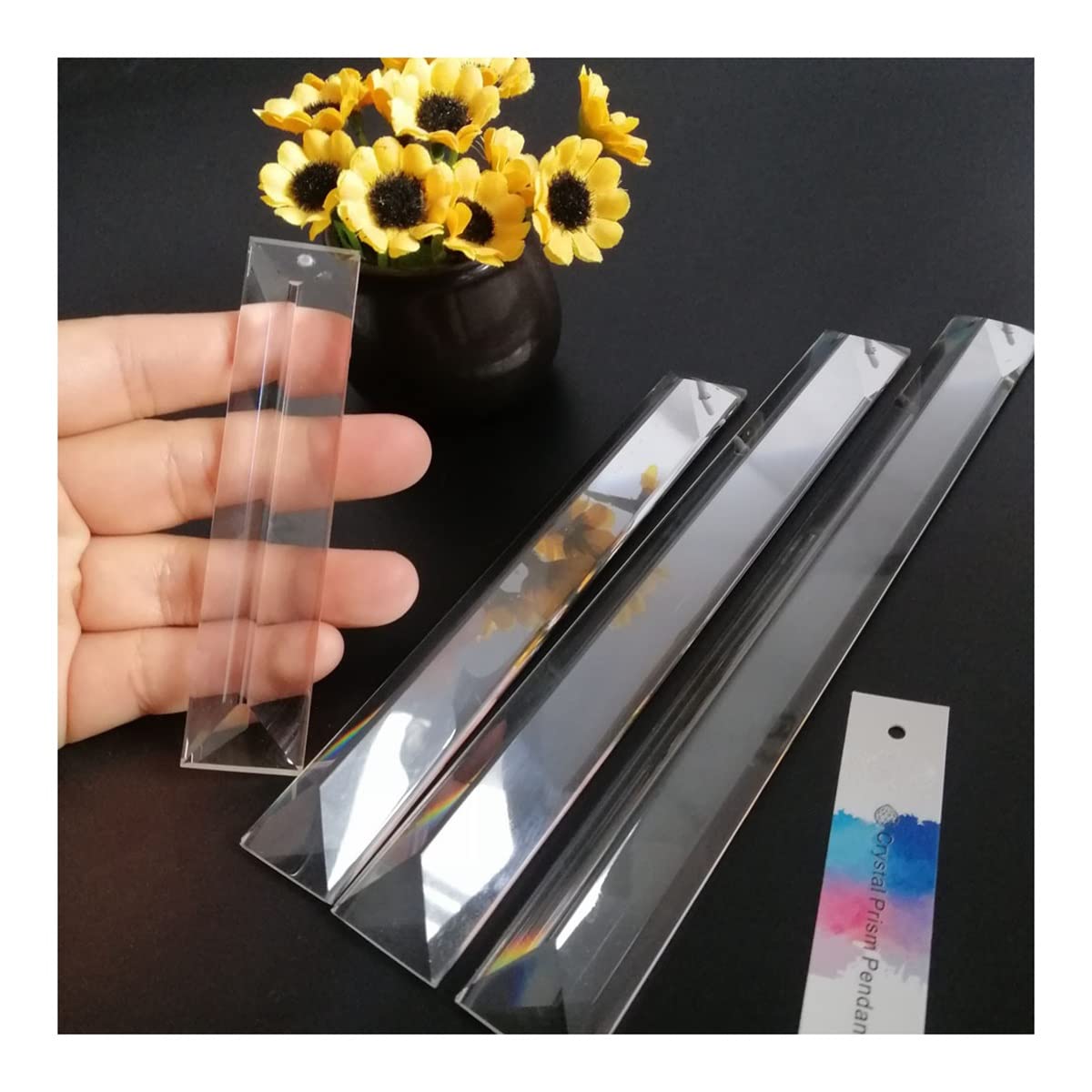 Chandelier Crystal Prisms Pendants 3PCS 120mm 150mm 180mm 200mm 1 Hole K9 Rectangle Long Crystal Prism Chandelier Lamp Lighting Parts Crystals Lighting Lamp Replacement Parts (Color : 120mmx22mm, Si