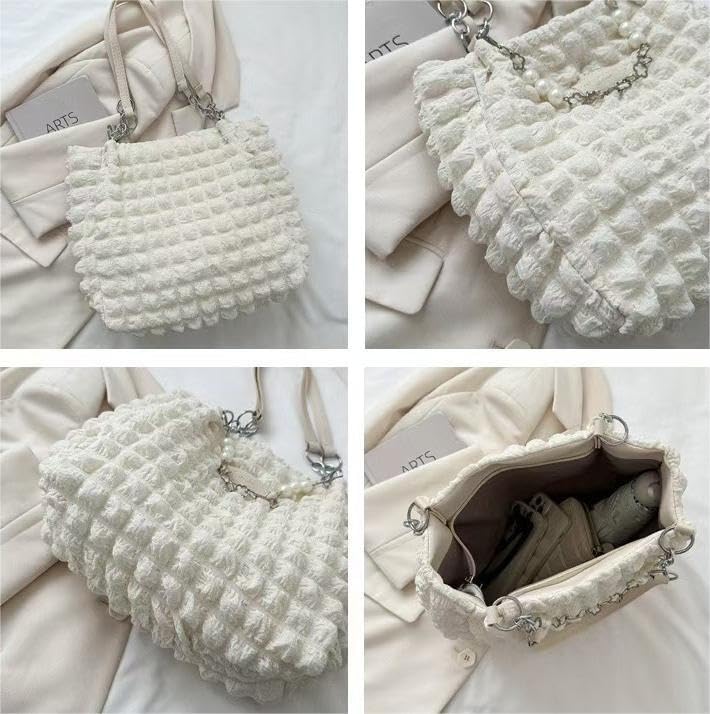 Bolso tote para mujer con cadena de perlas, bolso casual espacioso, bolso hobo cruzado miniatura 5