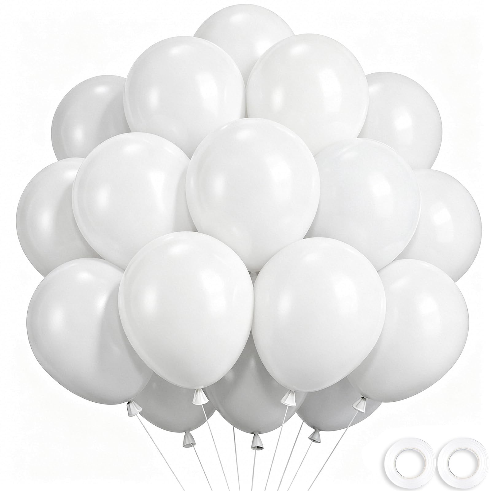Wayfun White Balloons, 52pcs 12 Inch White Helium Balloons Made of Strong Thick Latex with 2 White Balloon Ribbons for Birthday Party Decorations, Wedding Engagement, Baby Shower, Anniversary, Retire