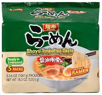 Hikari Menraku Ramen Shoyu Tonkotsu Japanese Instant Noodle Soup, 5 Pack 18.3 Oz