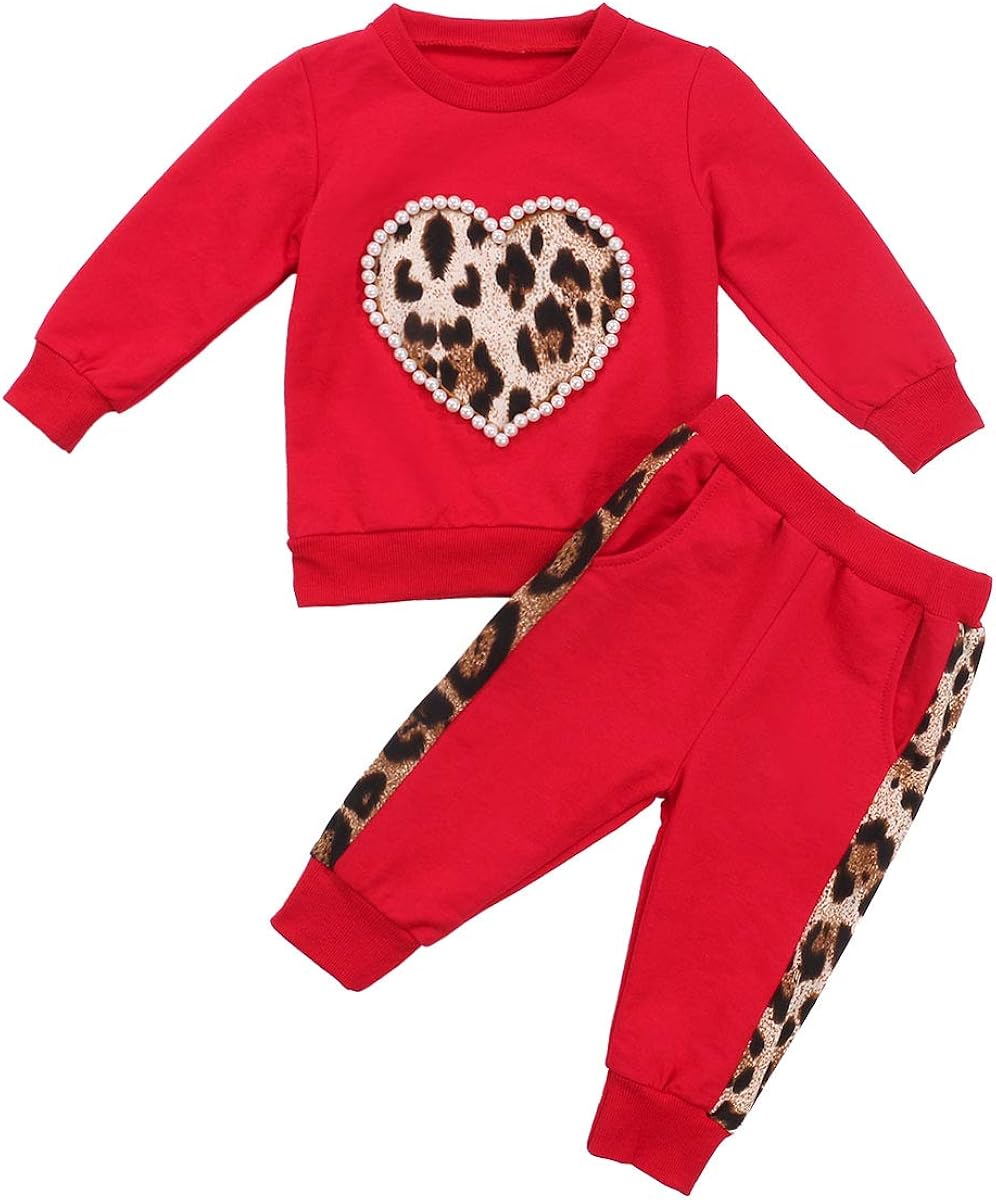 Niño Bebé Niña Niño Leopardo Traje Jersey Tops Pantalones Chándal 2pcs Conjunto Otoño Invierno Ropa