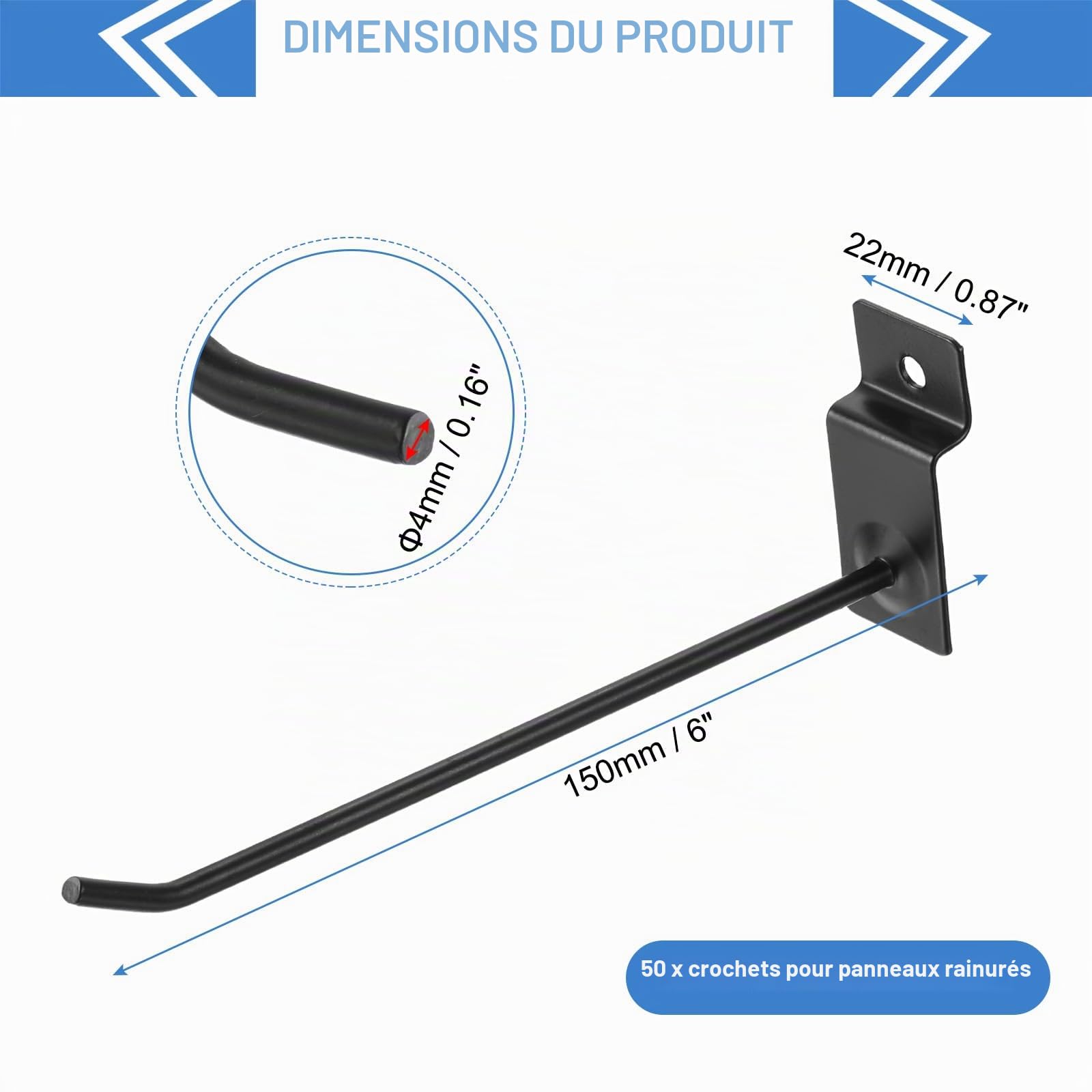 QUARKZMAN 50Pièces Crochet pour Panneaux Rainurés, Accessoires pour Panneaux Rainurés en Métal de 6 Pouces/150 mm, Crampons pour Panneaux Rainurés pour Exposition Commerciale (Noir)
