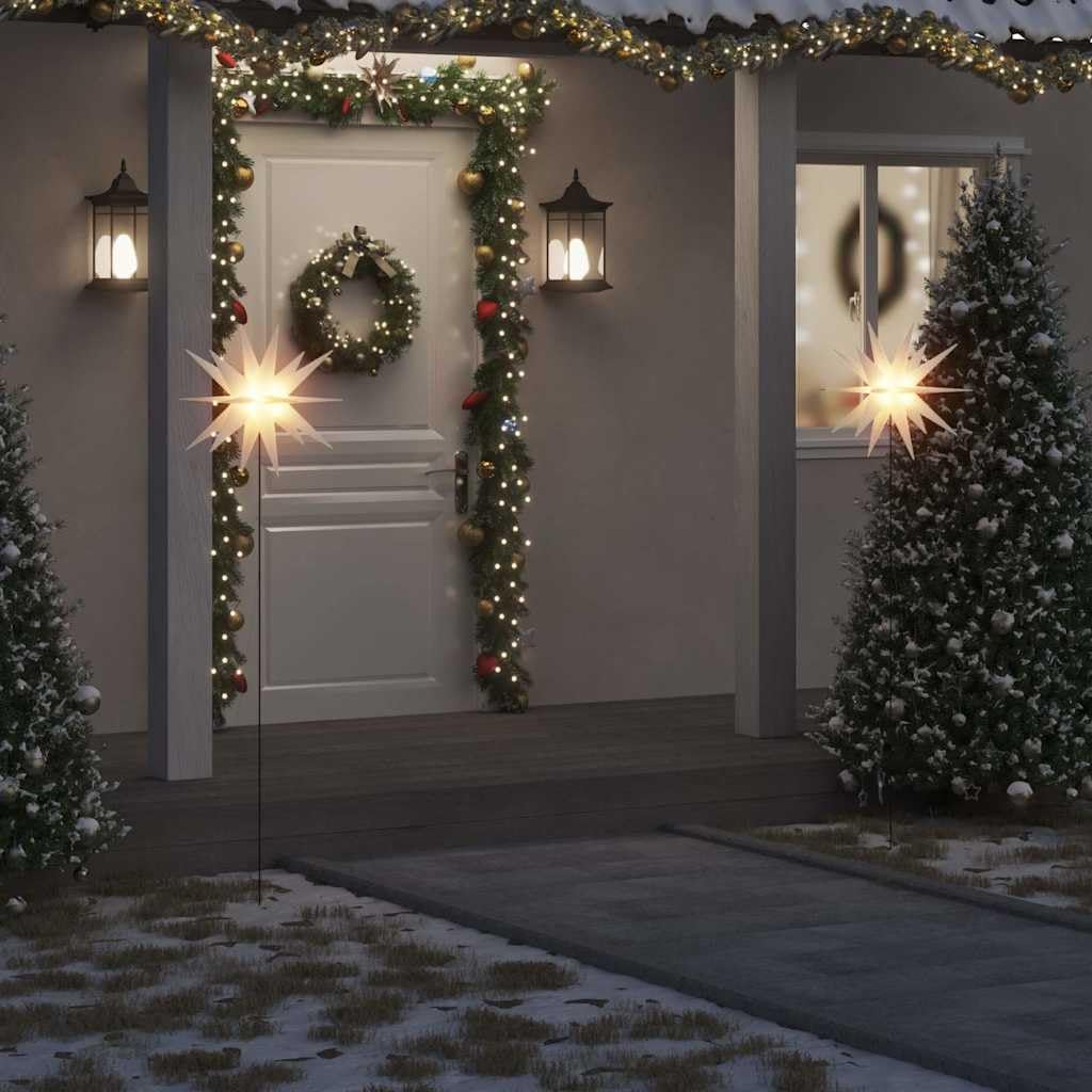 LED-Weihnachtssterne 3 Stück weiß mit Erdspießen 57 cm faltbar wetterfest IP44 Timerfunktion für Innen und Außen Weihnachtsbeleuchtung Garten Balkon Terrasse Deko