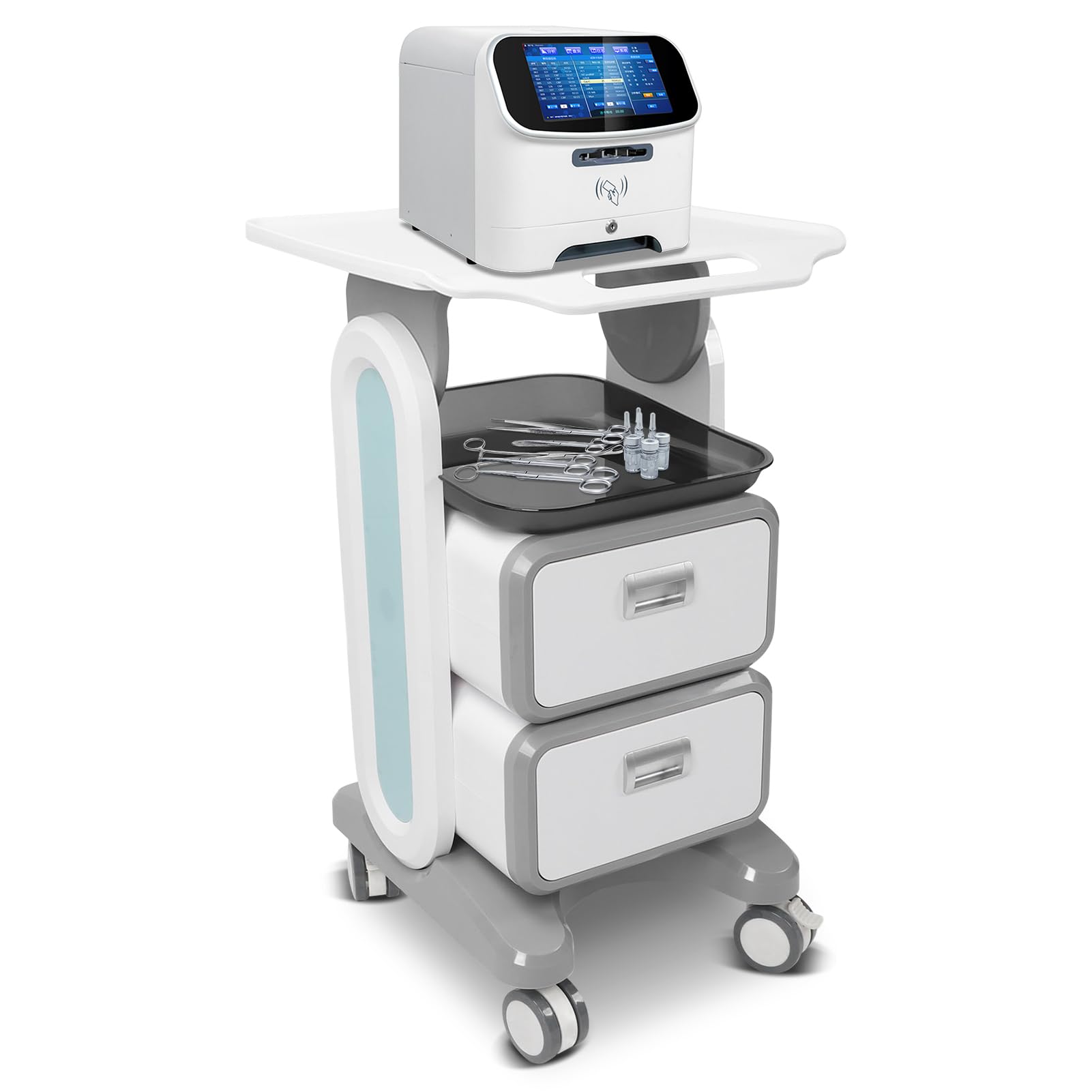 Carrello Medico con 2 Cassetti e Ruota Universale, Carrello Multifunzionale per Salone di Bellezza e Cosmetici con Vano Portaoggetti