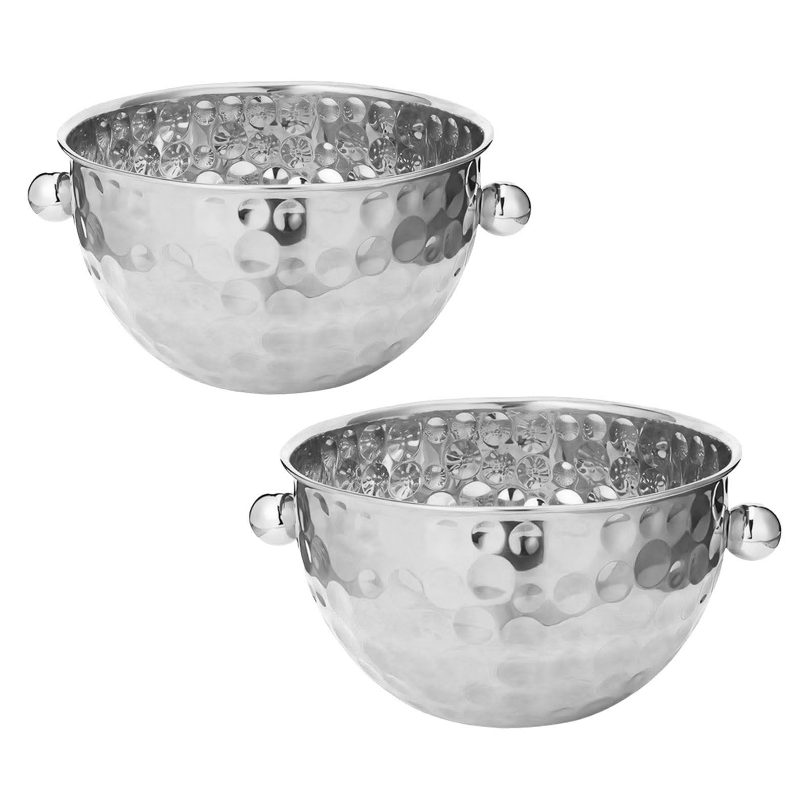 Buxuaaaa 2Pieces Large Capacity Nonrust Steel Ice Buckets with Delicate Hammered Texture and Secure Grips Club Ice Container Twin Wall Container