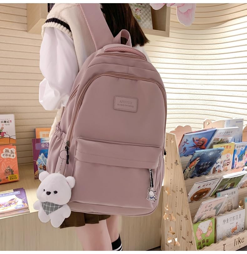 Kawaii Backpack With Cute Accessories Multi Layer Nylon Shoulder Crossbody Backpack (PINK)4