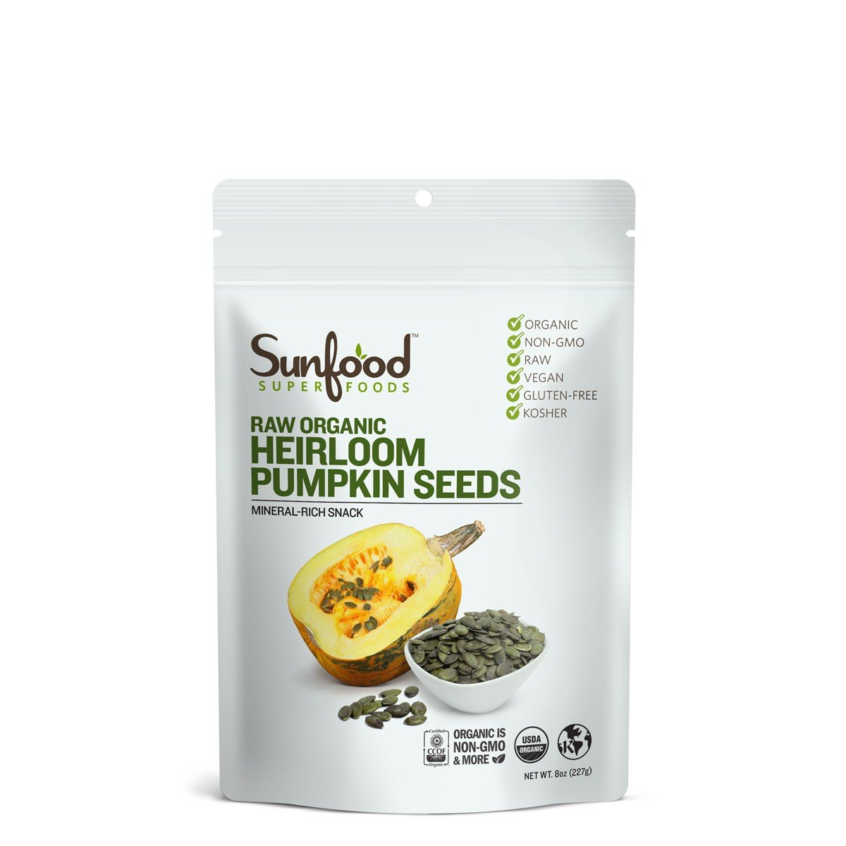 Sunfood Superfoods Heirloom Pumpkin Seeds Organic Raw, 8 Oz.