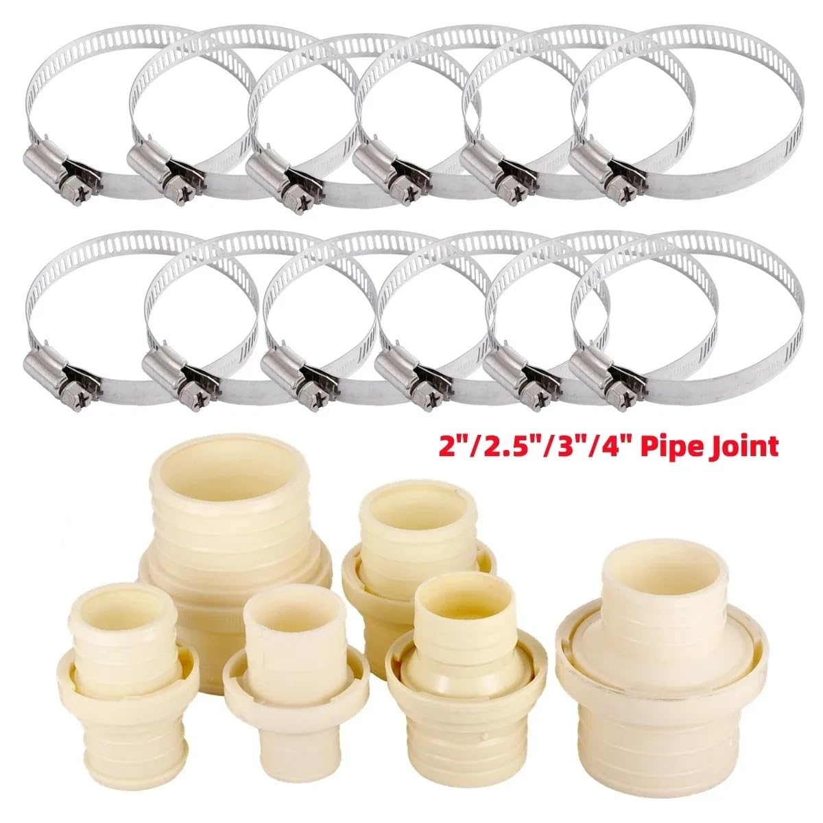 Accesorios para tuberías de riego, Conector de tubería Correa Agua, Abrazadera Acero Inoxidable, 2-4 Pulgadas, riego Invernadero jardín