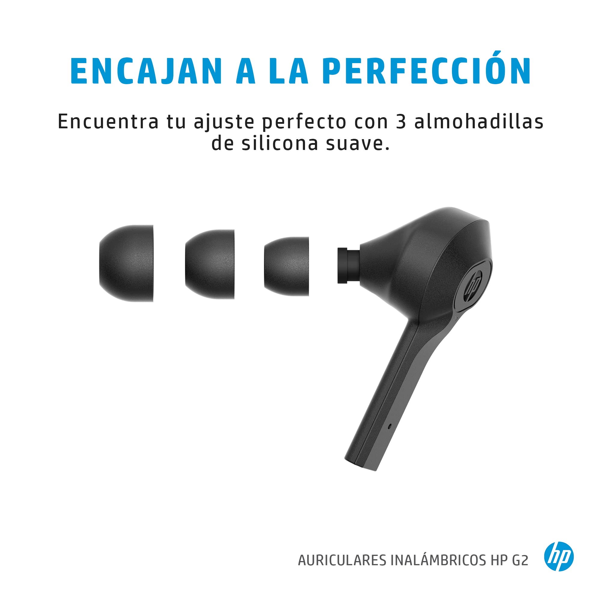 HP G2 169H9AA - Auriculares Inalámbricos con tecnología de reducción de Ruido DSP (conexión Bluetooth 5, hasta 4 Horas de duración de la batería) Negro