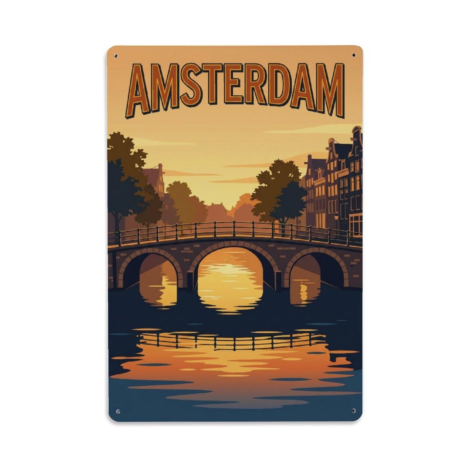 Vintage Travel Bridges Netherlands Architecture Metal Tin Sign Plaque Wall Decor for Cafe, Club Bar, Office, Home Garden Metal Poster 8x12Inch