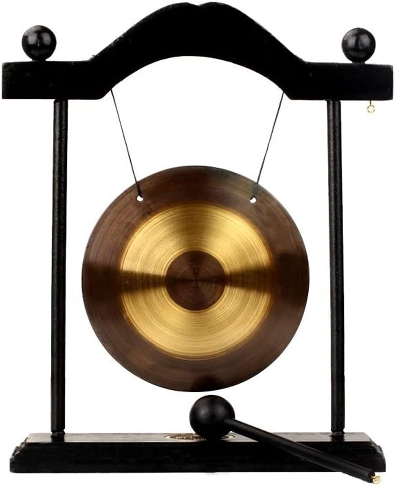 WlP Gong De Mesa Chino Zen Feng Shui Gong De Latón Gong Viento Escritorio Gong Mesa Chino Zen Cobre Gong De Mano Gong Campana Escritorio con Soporte Madera Negro For Decoración del Hogar