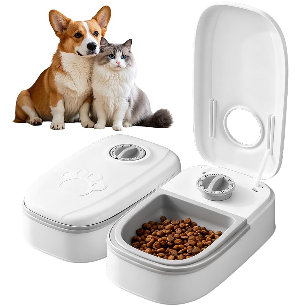 Programado Comedero Gato Perro, 700 ML 2 Comidas Dispensador Comida Gatos, Comedero Gato Automatico con Temporizador, Dispensador de Comida para Gatos Perro para Comida Húmeda Seca