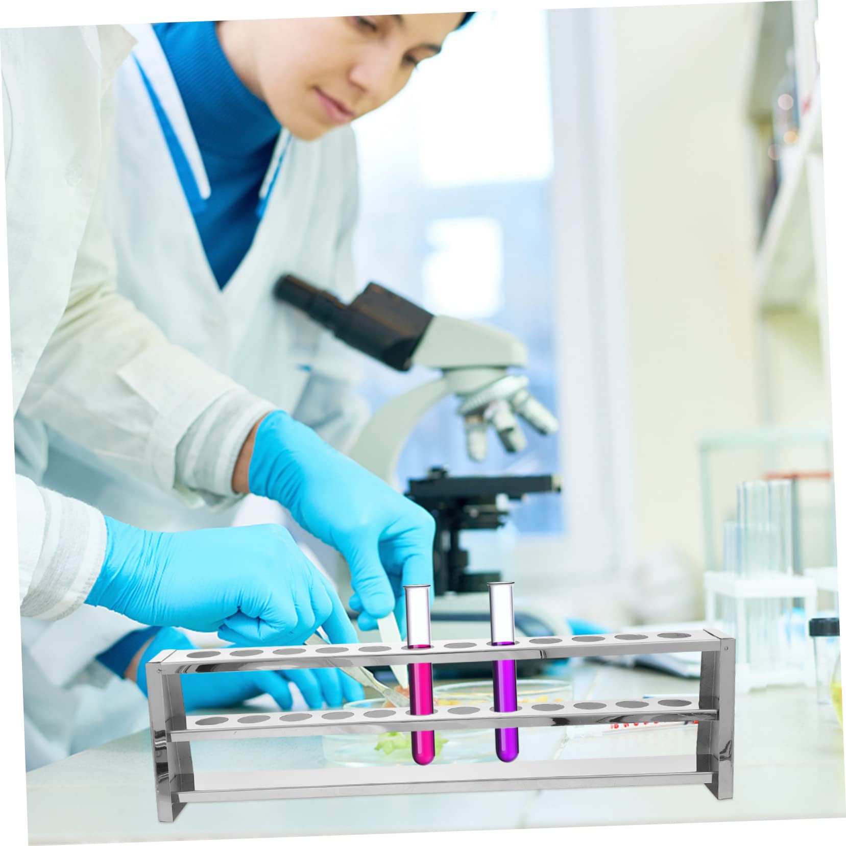 Healvian Gradilla para tubos de ensayo de acero inoxidable soporte para tubos de laboratorio soporte de líquido de prueba gradilla para tubo de ensayo gradilla para tubos de ensayo duradera
