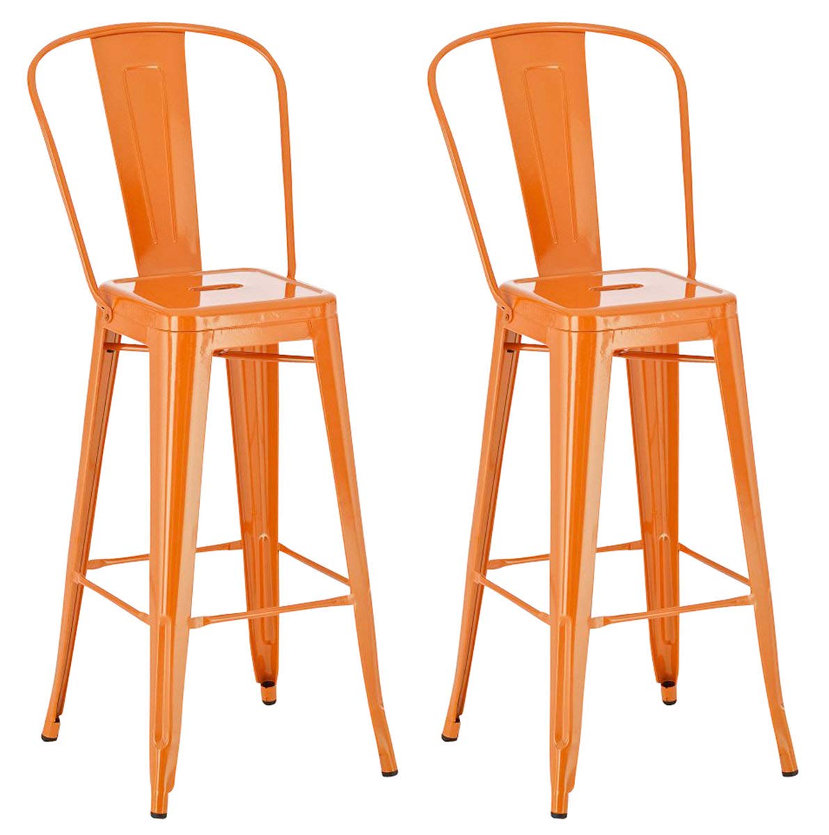 CLP Set 2 Sgabelli Con Schienale Aiden In Metallo I Coppia Sedie Sgabelli Cucina Industriali Con Poggiapiedi Alt 77CM, Colore:arancione