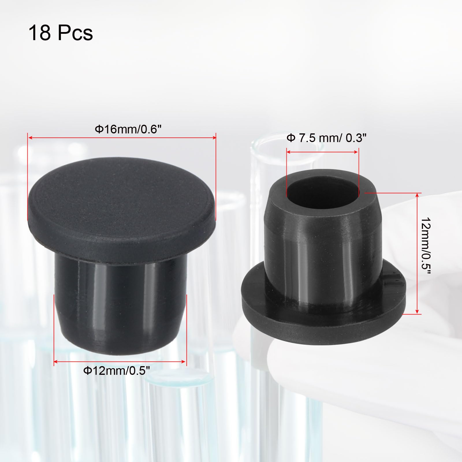 PATIKIL Silicone Rubber Plug, 18 Pcs Soft Flexible Solid Rubber Stopper T-shaped Silicone Plugs for 11 to 12mm Hole, Black - Image 2
