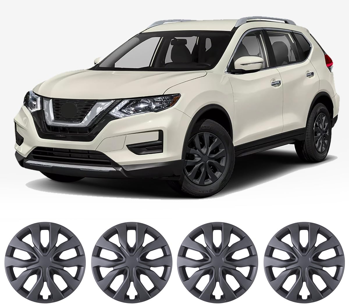Hubcap 17 inch Wheel Rims Cover for Nissan Rogue 2014-2020 Compatible with Steel Wheels, R17 Hub Caps Snap On Installation, 17“ Wheel Cover Set of 4, Black Matte