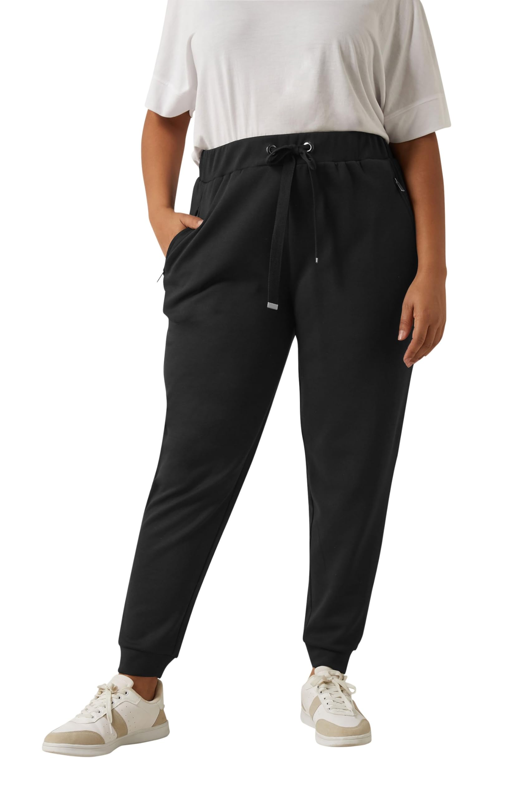 Evans Women's Black Curve Luxe Zip Pocket Joggers - Plus Size Curve