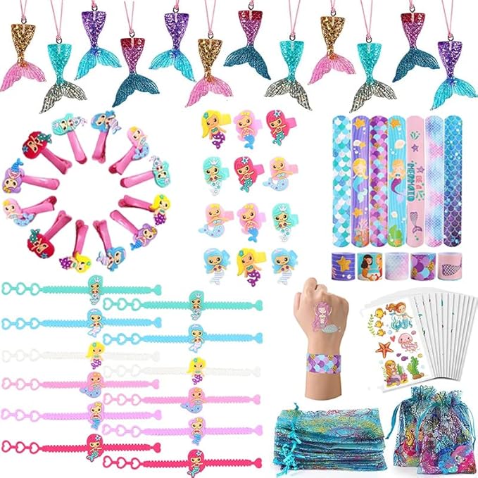 84 PC MERMAID PARTY FAVORS, MERMAID PARTY SUPPLIES, UNDER