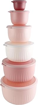 COOK WITH COLOR Prep Bowls with Lids- Wide and Deep Nesting Plastic Small Mixing Bowl Set with Lids, 12 Piece Set - Deep Bowls, Pink