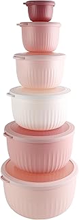 COOK WITH COLOR Prep Bowls with Lids- Wide and Deep Nesting Plastic Small Mixing Bowl Set with Lids, 12 Piece Set - Deep Bowls, Pink