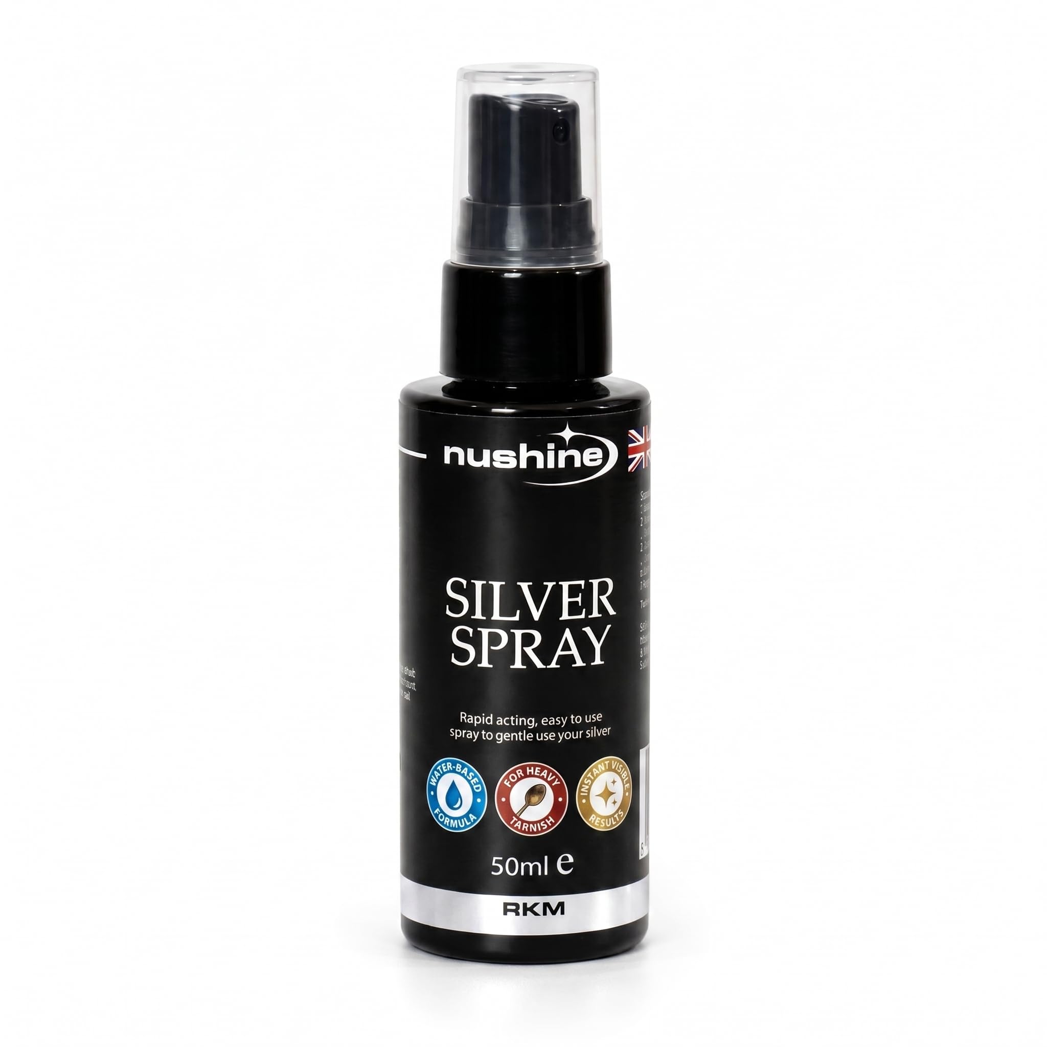 Nushine Silver Polish Cleaner Spray 50ml - for Heavy Tarnish, Works in Seconds!